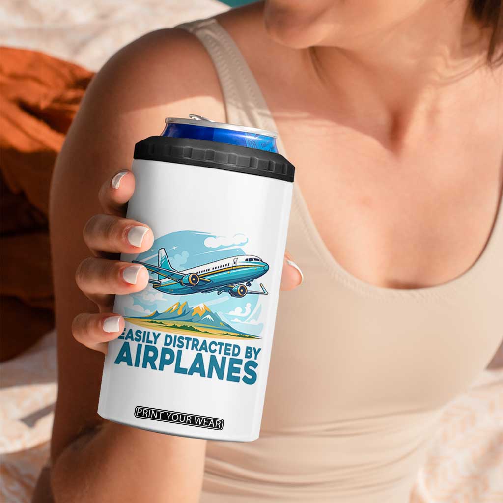 Funny Pilot Aviation 4 in 1 Can Cooler Tumbler Easily Distracted By Airplanes Lover TS14 Print Your Wear