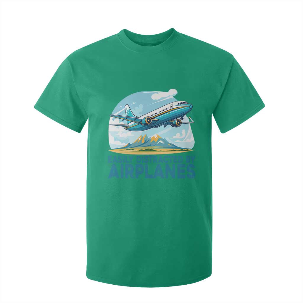 Funny Pilot Aviation T Shirt For Kid Easily Distracted By Airplanes Lover TS14 Irish Green Print Your Wear