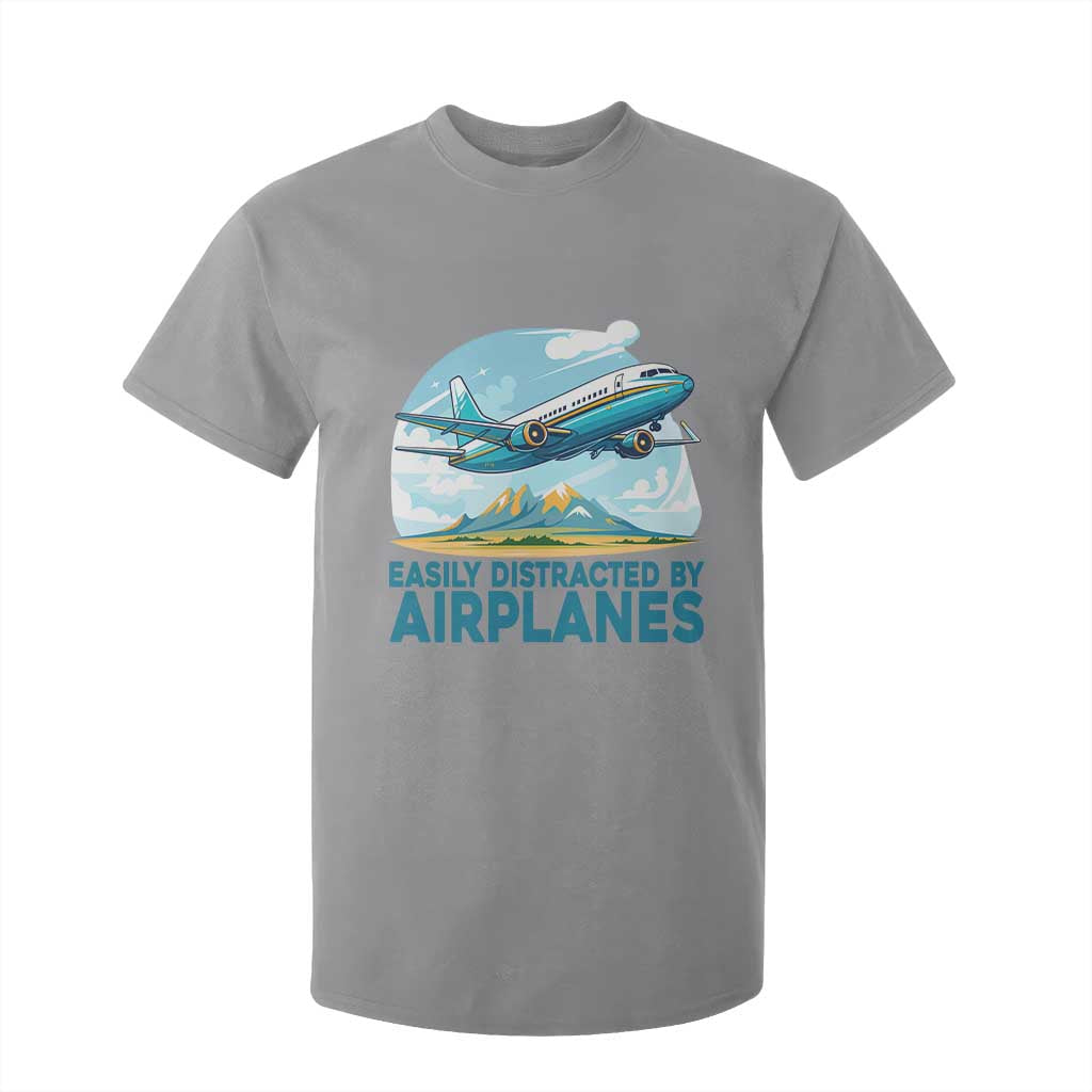 Funny Pilot Aviation T Shirt For Kid Easily Distracted By Airplanes Lover TS14 Sport Gray Print Your Wear