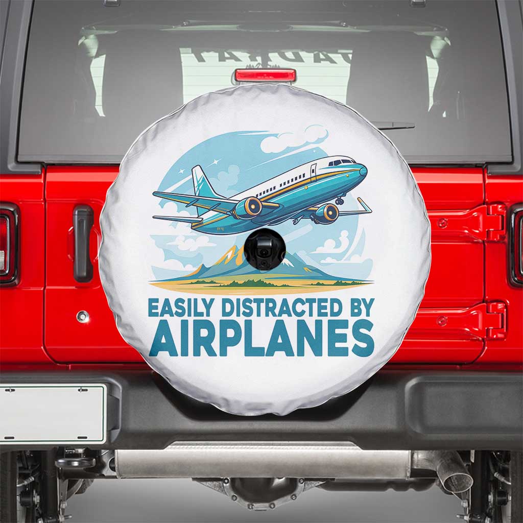 Funny Pilot Aviation Spare Tire Cover Easily Distracted By Airplanes Lover TS14 White Print Your Wear