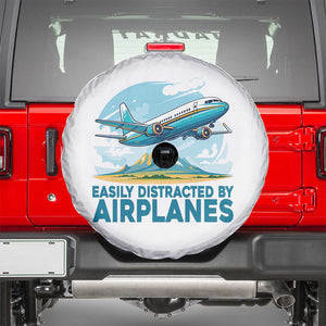 Funny Pilot Aviation Spare Tire Cover Easily Distracted By Airplanes Lover TS14 White Print Your Wear