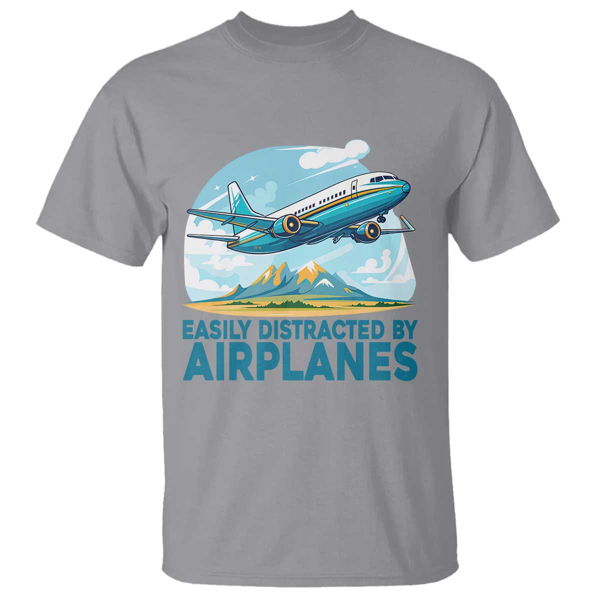 Funny Pilot Aviation T Shirt Easily Distracted By Airplanes Lover TS14 Sport Gray Print Your Wear