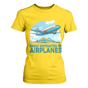 Funny Pilot Aviation T Shirt For Women Easily Distracted By Airplanes Lover TS14 Daisy Print Your Wear