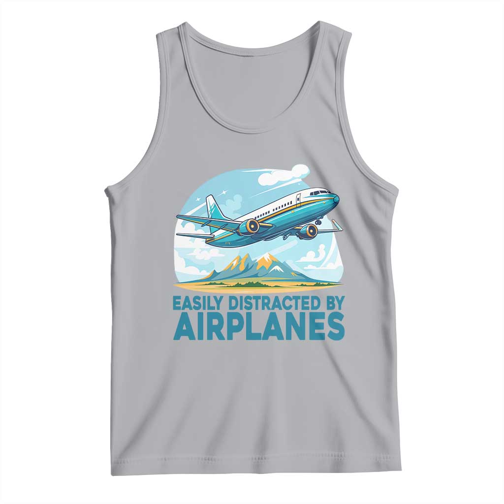Funny Pilot Aviation Tank Top Easily Distracted By Airplanes Lover TS14 Athletic Heather Print Your Wear