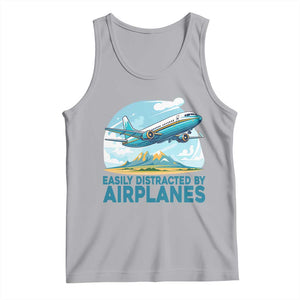 Funny Pilot Aviation Tank Top Easily Distracted By Airplanes Lover TS14 Athletic Heather Print Your Wear