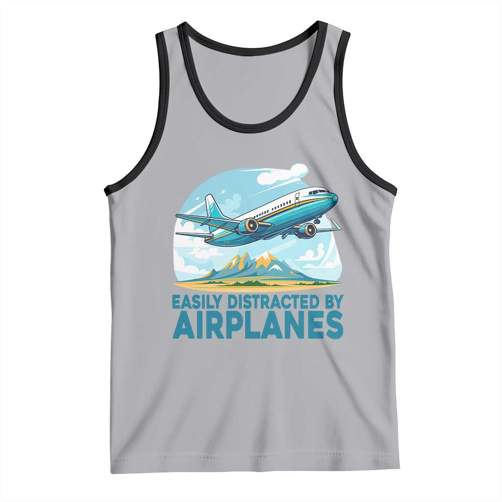 Funny Pilot Aviation Tank Top Easily Distracted By Airplanes Lover TS14 Athletic Heather Black Print Your Wear