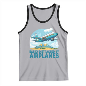 Funny Pilot Aviation Tank Top Easily Distracted By Airplanes Lover TS14 Athletic Heather Black Print Your Wear