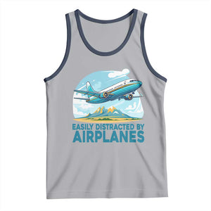 Funny Pilot Aviation Tank Top Easily Distracted By Airplanes Lover TS14 Athletic Heather Navy Print Your Wear
