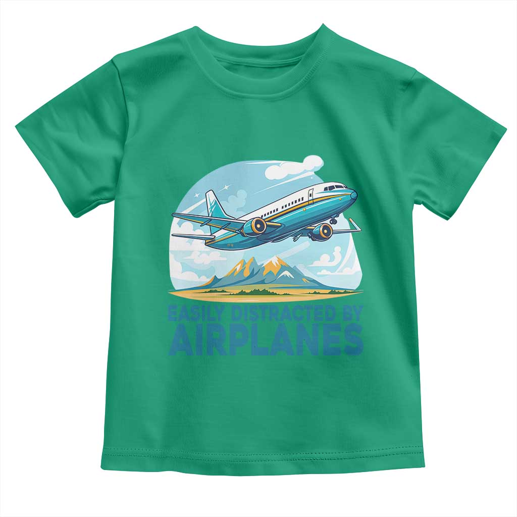 Funny Pilot Aviation Toddler T Shirt Easily Distracted By Airplanes Lover TS14 Irish Green Print Your Wear