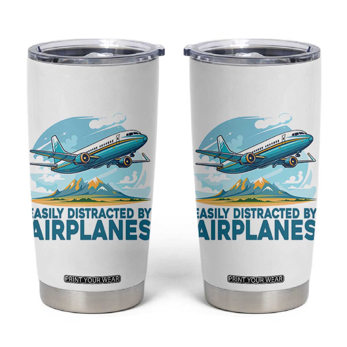 Funny Pilot Aviation Tumbler Cup Easily Distracted By Airplanes Lover TS14 White Print Your Wear