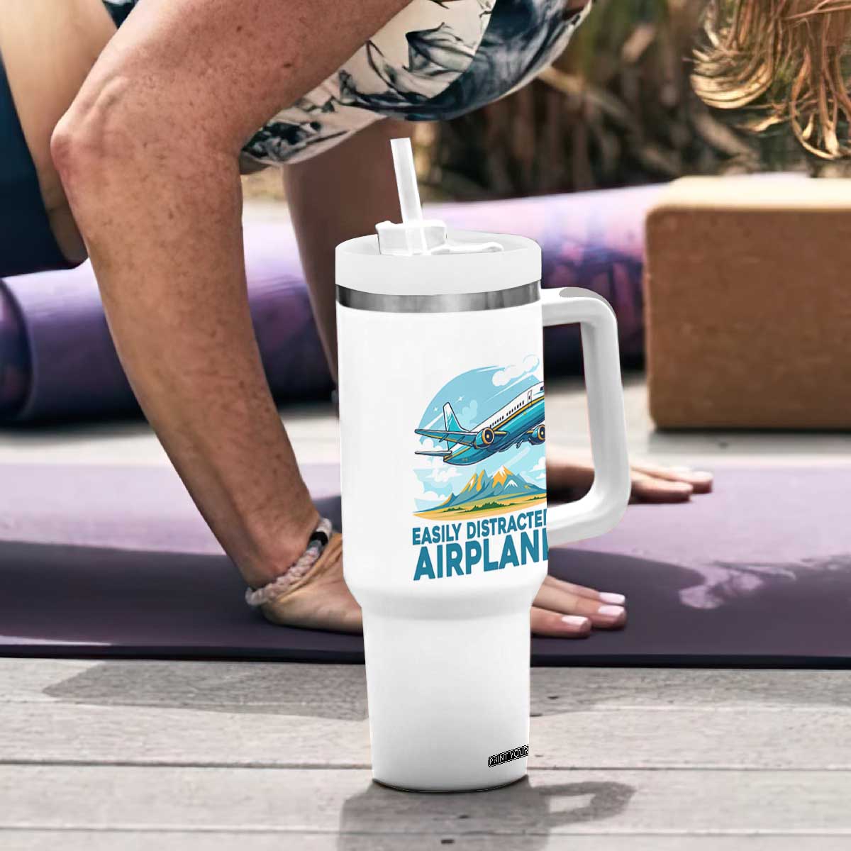 Funny Pilot Aviation Tumbler With Handle Easily Distracted By Airplanes Lover TS14 Print Your Wear