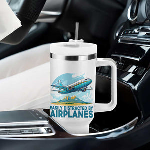 Funny Pilot Aviation Tumbler With Handle Easily Distracted By Airplanes Lover TS14 Print Your Wear