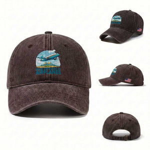 Funny Pilot Aviation Washed Cotton Baseball Cap Easily Distracted By Airplanes Lover TS14 Washed Cap Universal Fit Dark Brown Print Your Wear