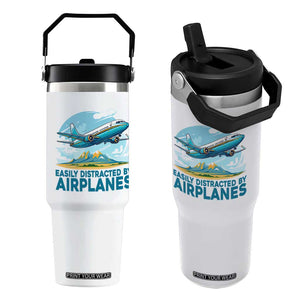 Funny Pilot Aviation Flip Straw Tumbler Easily Distracted By Airplanes Lover TS14 One Size: 30 oz White Print Your Wear
