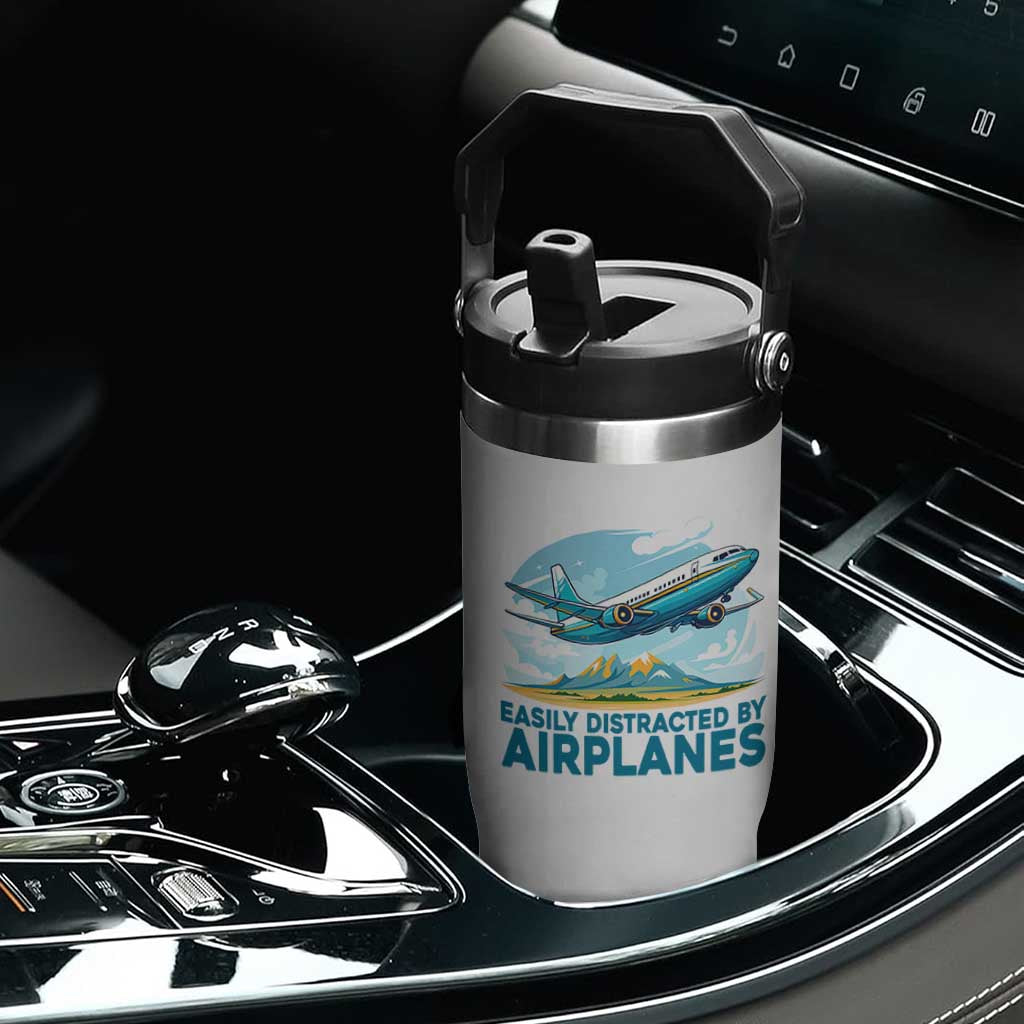 Funny Pilot Aviation Flip Straw Tumbler Easily Distracted By Airplanes Lover TS14 Print Your Wear