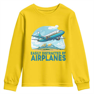 Funny Pilot Aviation Youth Sweatshirt Easily Distracted By Airplanes Lover TS14 Daisy Print Your Wear