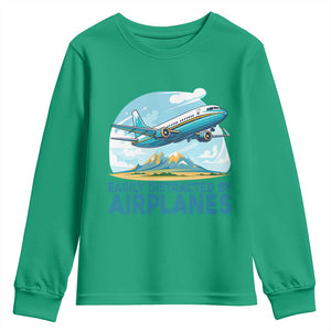 Funny Pilot Aviation Youth Sweatshirt Easily Distracted By Airplanes Lover TS14 Irish Green Print Your Wear