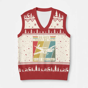 Funny Aviation Pilot V-Neck Knit Sweater Vest Be Nice I Might Be Your Piolot Someday TS14 Beige Red Print Your Wear