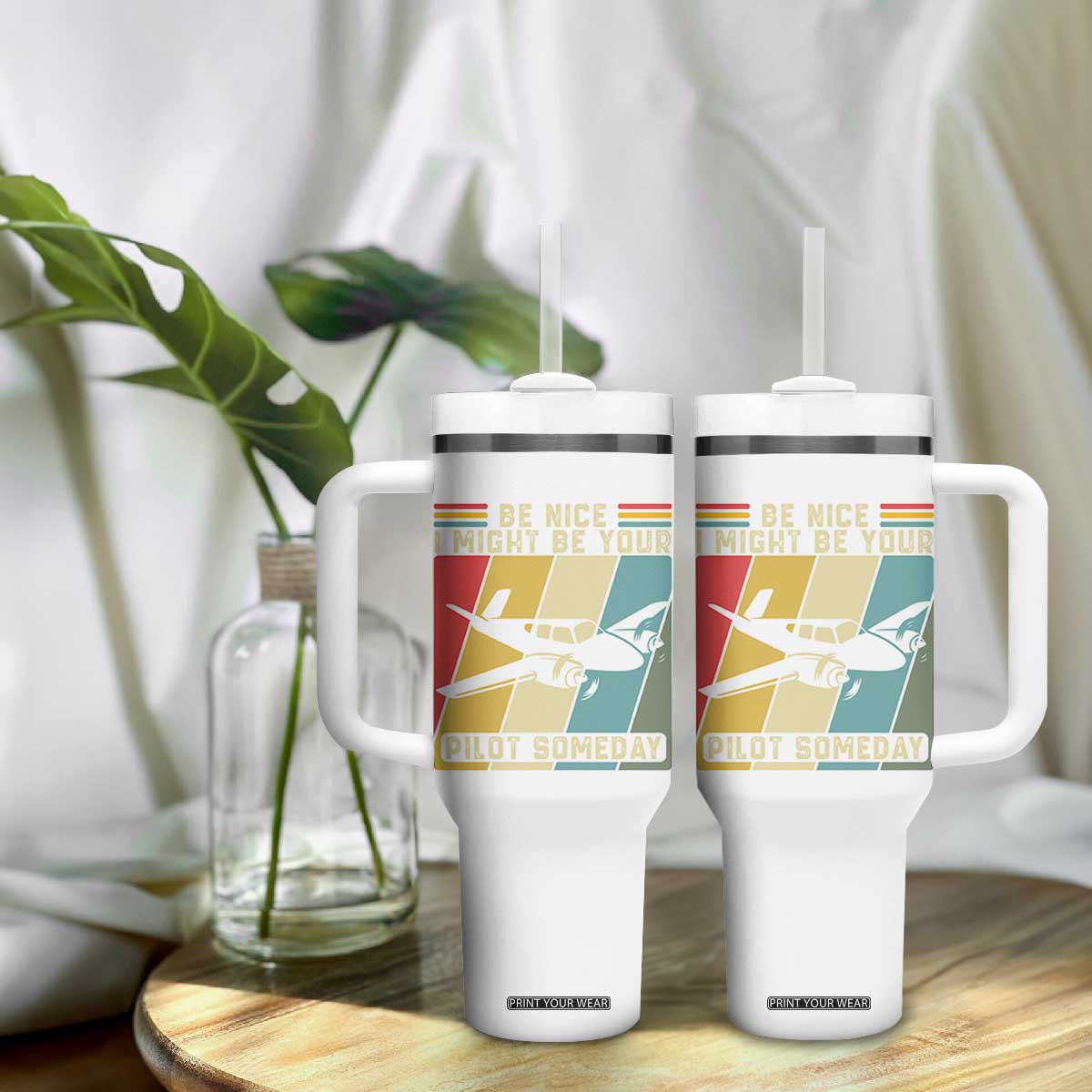 Funny Aviation Pilot Tumbler With Handle Be Nice I Might Be Your Piolot Someday TS14 Print Your Wear