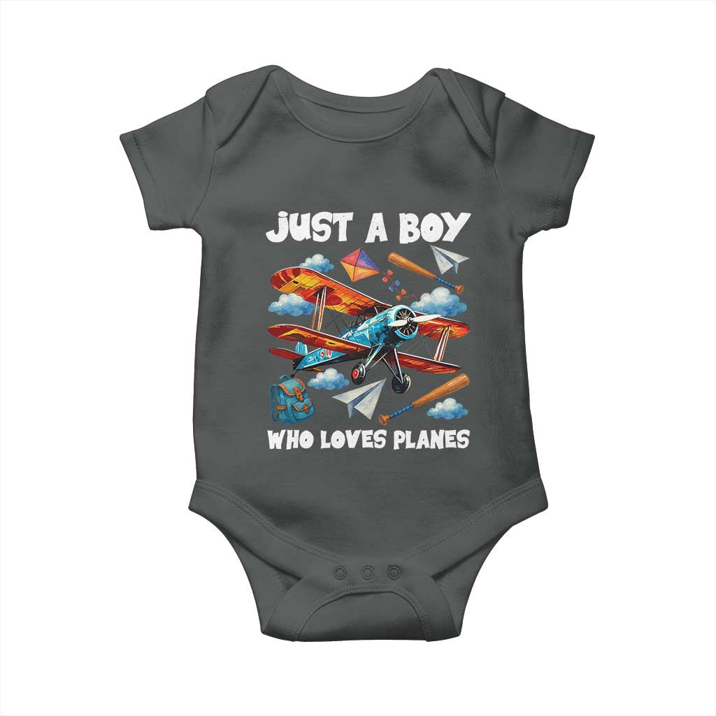 Funny Pilot Airplane Lovers Baby Onesie Just A Boy Who Loves Planes TS14 Dark Heather Print Your Wear