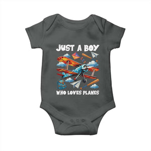 Funny Pilot Airplane Lovers Baby Onesie Just A Boy Who Loves Planes TS14 Dark Heather Print Your Wear