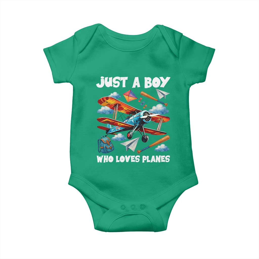 Funny Pilot Airplane Lovers Baby Onesie Just A Boy Who Loves Planes TS14 Irish Green Print Your Wear