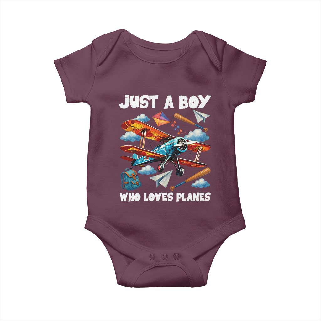 Funny Pilot Airplane Lovers Baby Onesie Just A Boy Who Loves Planes TS14 Maroon Print Your Wear