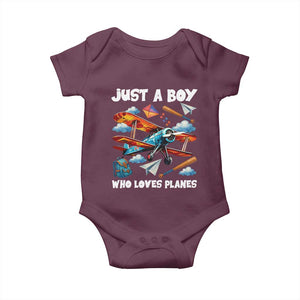 Funny Pilot Airplane Lovers Baby Onesie Just A Boy Who Loves Planes TS14 Maroon Print Your Wear