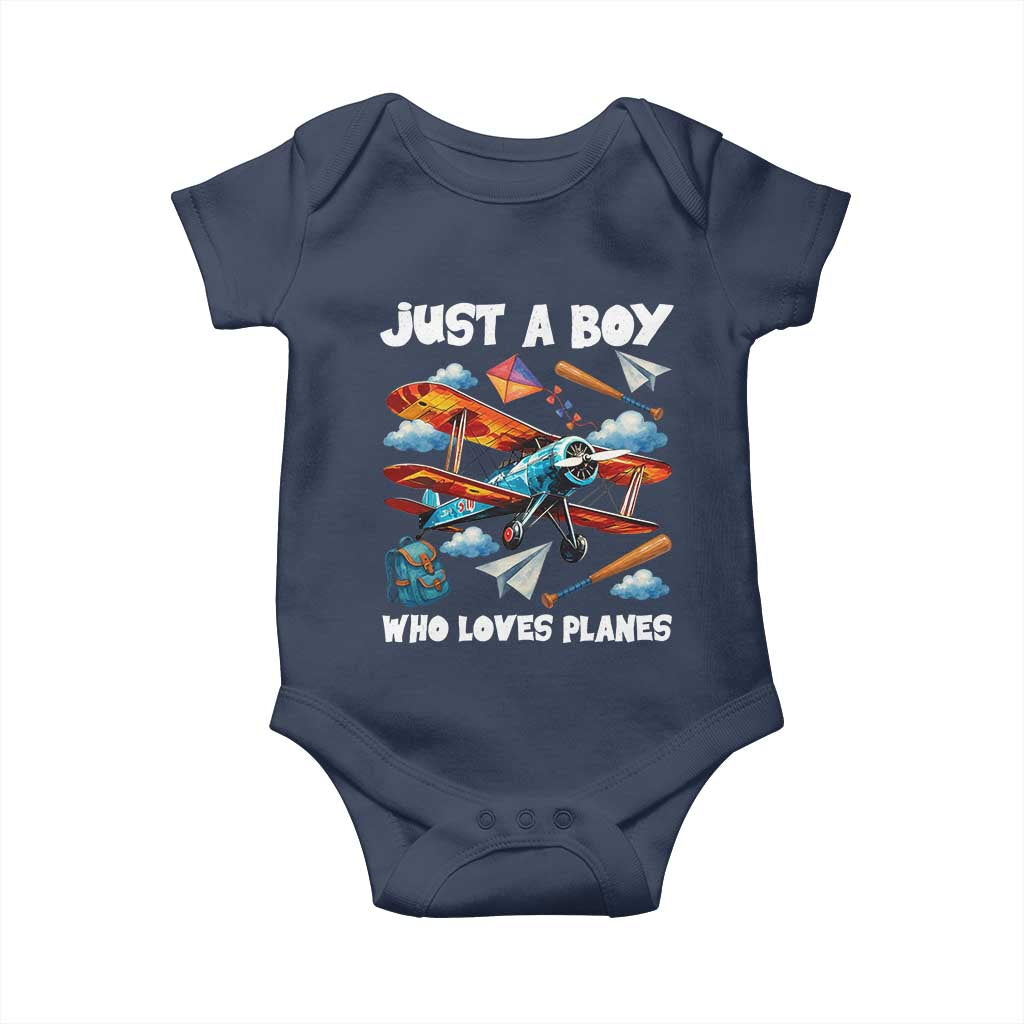 Funny Pilot Airplane Lovers Baby Onesie Just A Boy Who Loves Planes TS14 Navy Print Your Wear