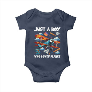 Funny Pilot Airplane Lovers Baby Onesie Just A Boy Who Loves Planes TS14 Navy Print Your Wear