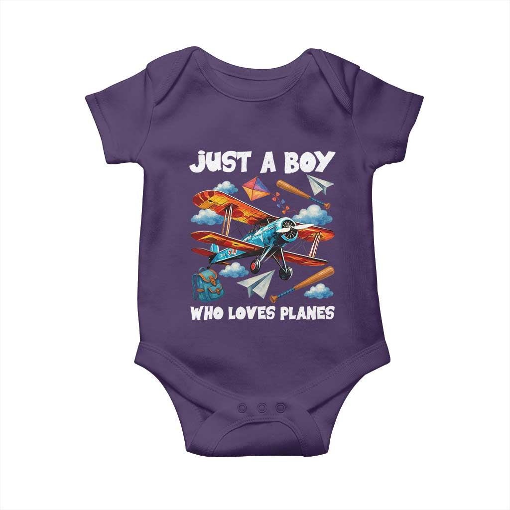 Funny Pilot Airplane Lovers Baby Onesie Just A Boy Who Loves Planes TS14 Purple Print Your Wear