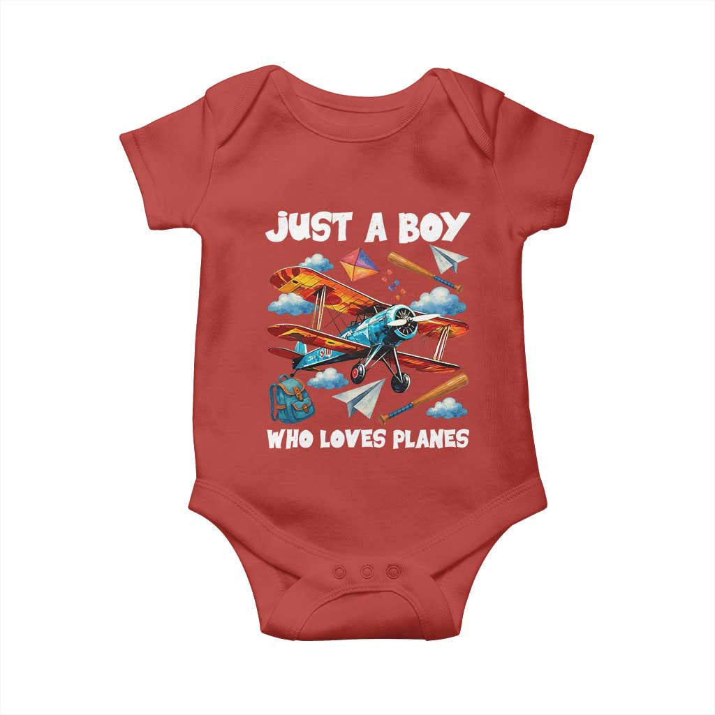 Funny Pilot Airplane Lovers Baby Onesie Just A Boy Who Loves Planes TS14 Red Print Your Wear