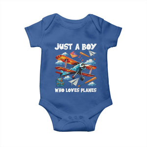 Funny Pilot Airplane Lovers Baby Onesie Just A Boy Who Loves Planes TS14 Royal Blue Print Your Wear