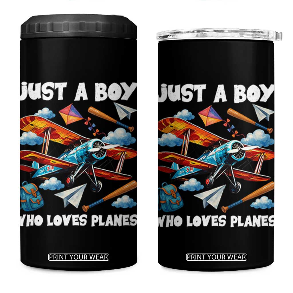 Funny Pilot Airplane Lovers 4 in 1 Can Cooler Tumbler Just A Boy Who Loves Planes TS14 One Size: 16 oz Black Print Your Wear