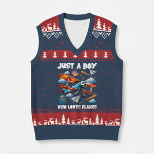 Funny Pilot Airplane Lovers V-Neck Knit Sweater Vest Just A Boy Who Loves Planes TS14 Navy Red Print Your Wear