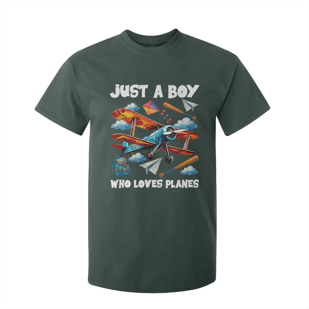Funny Pilot Airplane Lovers T Shirt For Kid Just A Boy Who Loves Planes TS14 Dark Forest Green Print Your Wear
