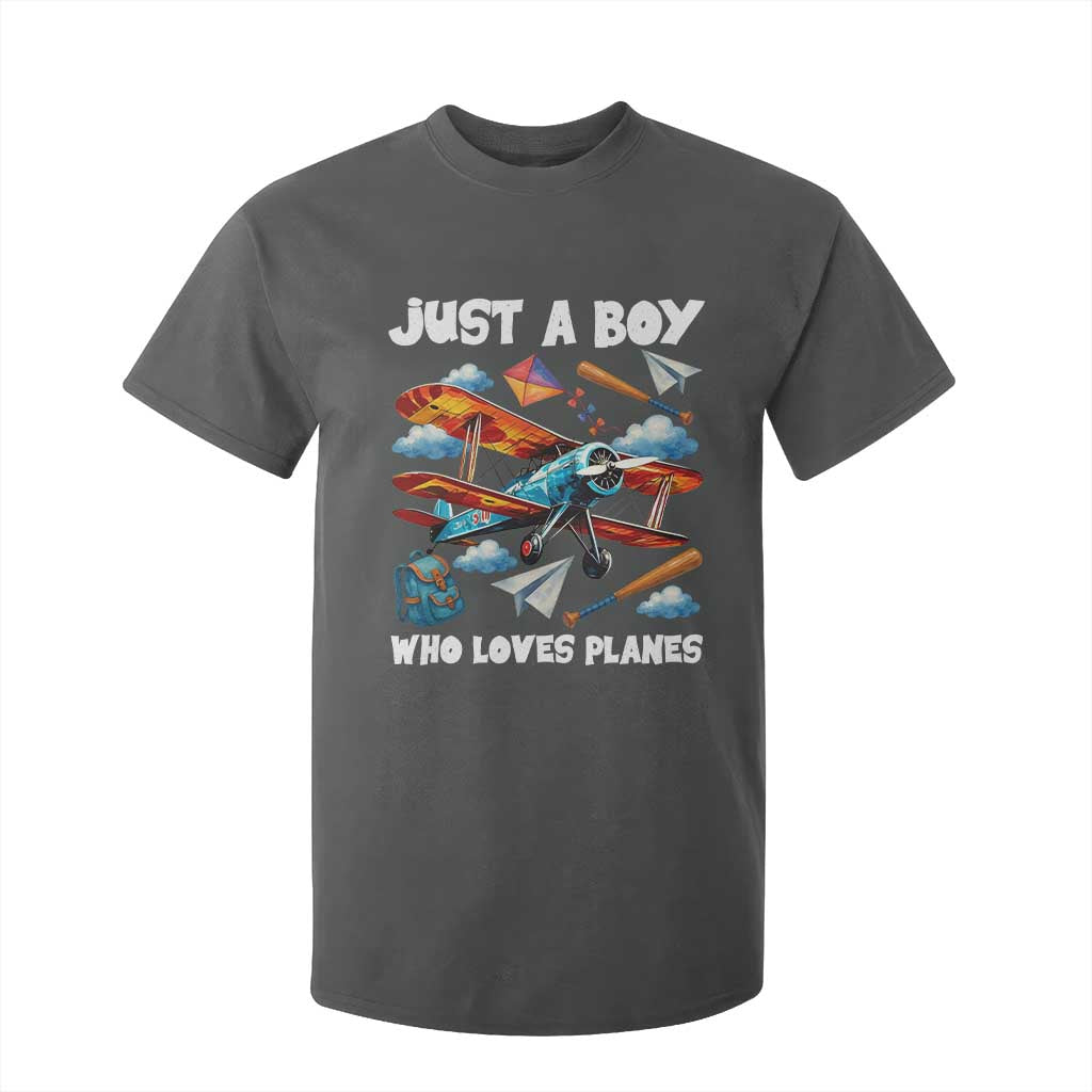 Funny Pilot Airplane Lovers T Shirt For Kid Just A Boy Who Loves Planes TS14 Dark Heather Print Your Wear