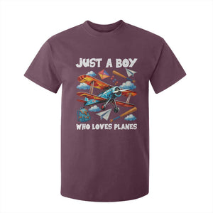Funny Pilot Airplane Lovers T Shirt For Kid Just A Boy Who Loves Planes TS14 Maroon Print Your Wear