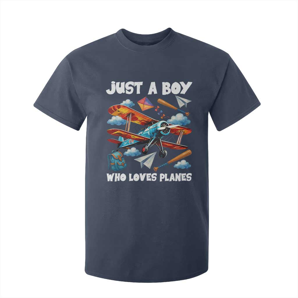 Funny Pilot Airplane Lovers T Shirt For Kid Just A Boy Who Loves Planes TS14 Navy Print Your Wear