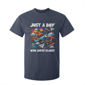 Funny Pilot Airplane Lovers T Shirt For Kid Just A Boy Who Loves Planes TS14 Navy Print Your Wear