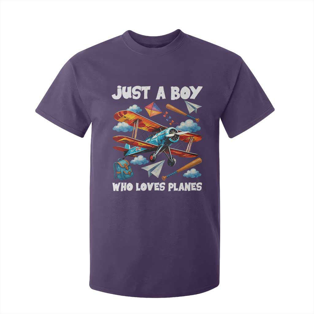 Funny Pilot Airplane Lovers T Shirt For Kid Just A Boy Who Loves Planes TS14 Purple Print Your Wear