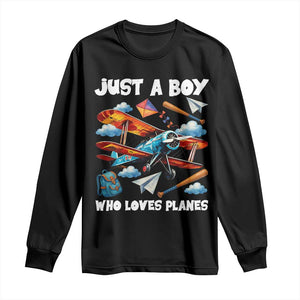 Funny Pilot Airplane Lovers Long Sleeve Shirt Just A Boy Who Loves Planes TS14 Black Print Your Wear