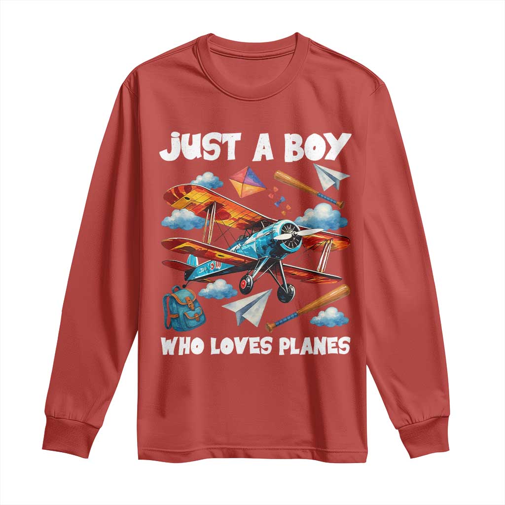Funny Pilot Airplane Lovers Long Sleeve Shirt Just A Boy Who Loves Planes TS14 Red Print Your Wear