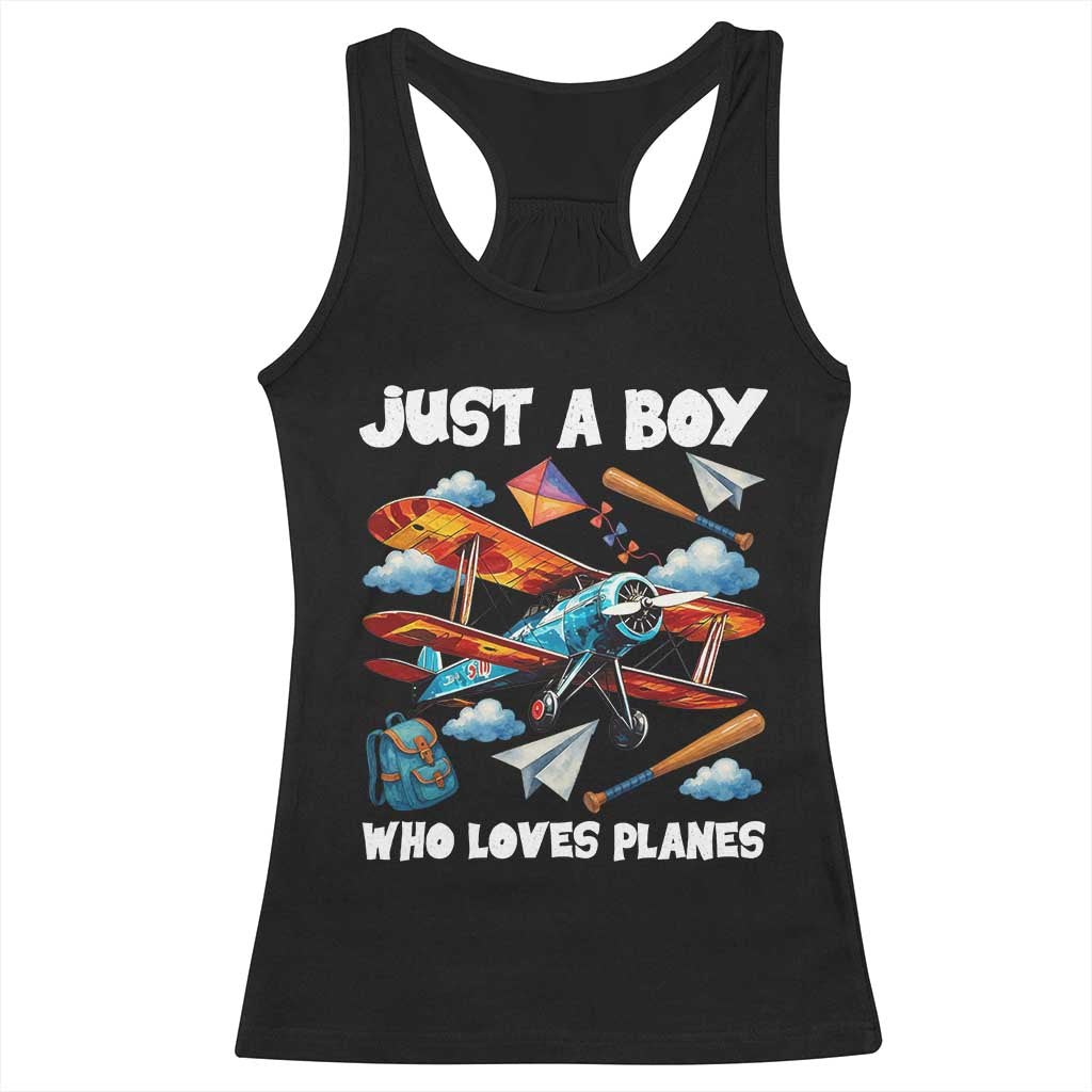 Funny Pilot Airplane Lovers Racerback Tank Top Just A Boy Who Loves Planes TS14 Black Print Your Wear