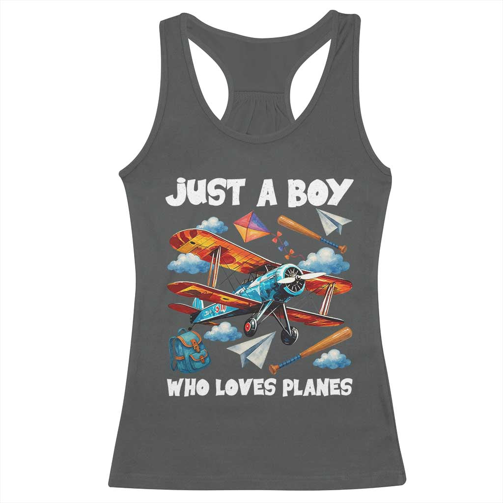 Funny Pilot Airplane Lovers Racerback Tank Top Just A Boy Who Loves Planes TS14 Dark Heather Print Your Wear