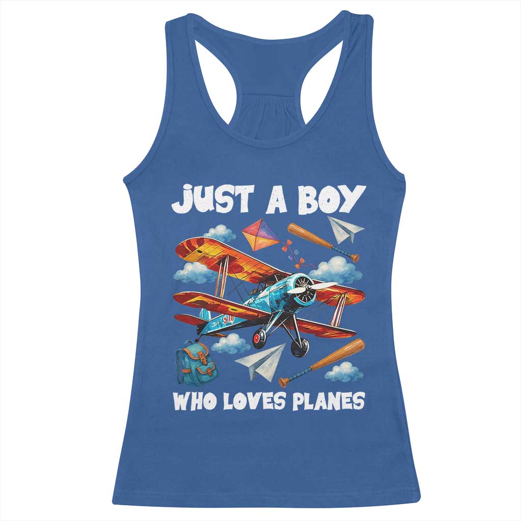 Funny Pilot Airplane Lovers Racerback Tank Top Just A Boy Who Loves Planes TS14 Royal Blue Print Your Wear