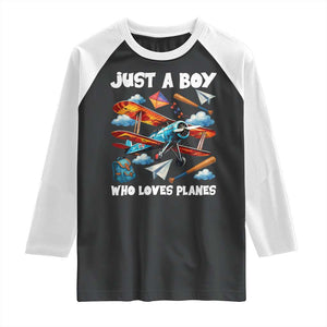 Funny Pilot Airplane Lovers Raglan Shirt Just A Boy Who Loves Planes TS14 Black White Print Your Wear