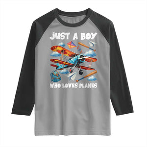 Funny Pilot Airplane Lovers Raglan Shirt Just A Boy Who Loves Planes TS14 Sport Gray Black Print Your Wear