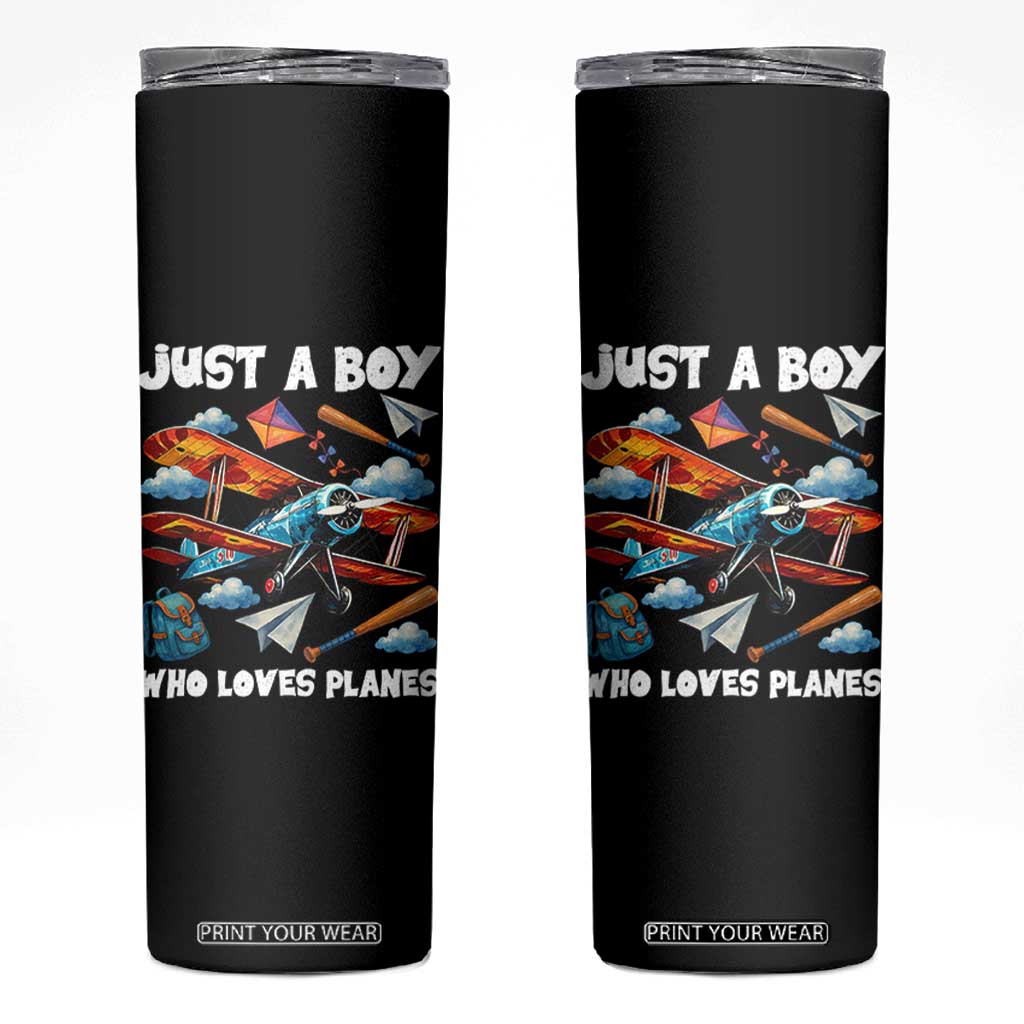 Funny Pilot Airplane Lovers Skinny Tumbler Just A Boy Who Loves Planes TS14 Black Print Your Wear