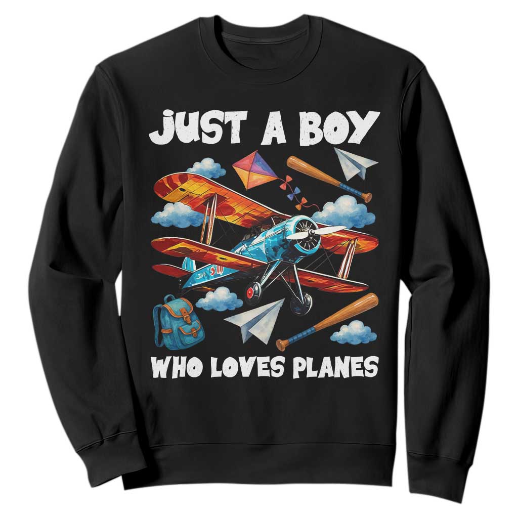 Funny Pilot Airplane Lovers Sweatshirt Just A Boy Who Loves Planes TS14 Black Print Your Wear